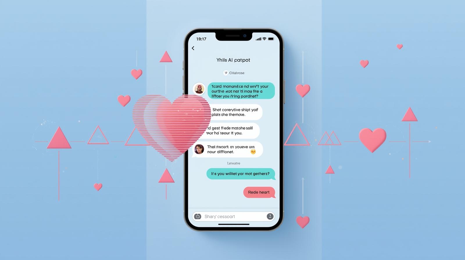 AI romance scam chatbot conversation with warning symbols